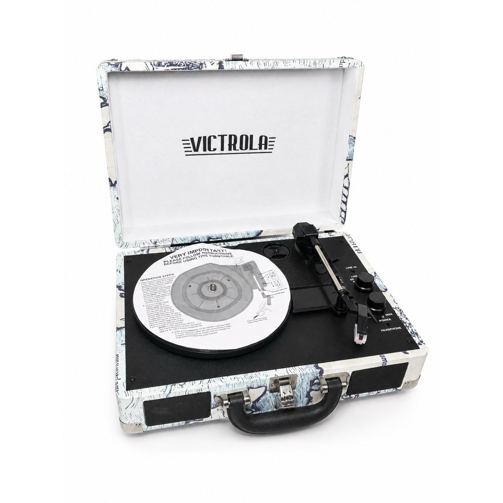Victrola Suitcase Record Player 3-Speed Portable Turntable Retro Map Print New